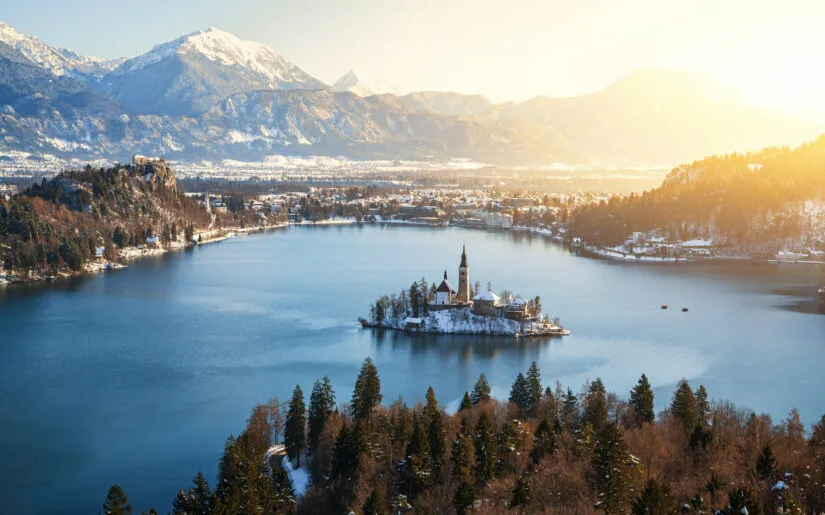 Panorama Blick über den Bleder See