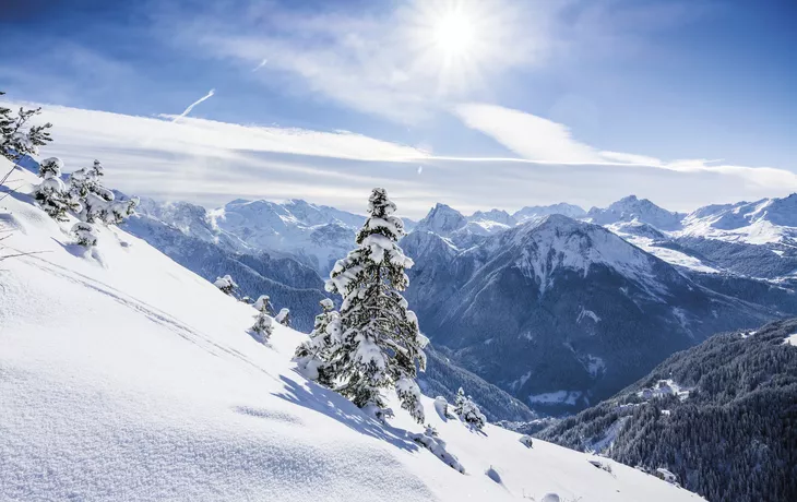 Sun on the ski slopes in French Alps