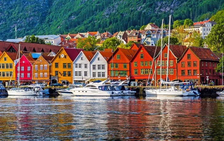 Bergen, Norwegen. Ansicht von historischen Gebäuden in Bryggen-Hanseatic Kai in Bergen, Norwegen. UNESCO Weltkulturerbe