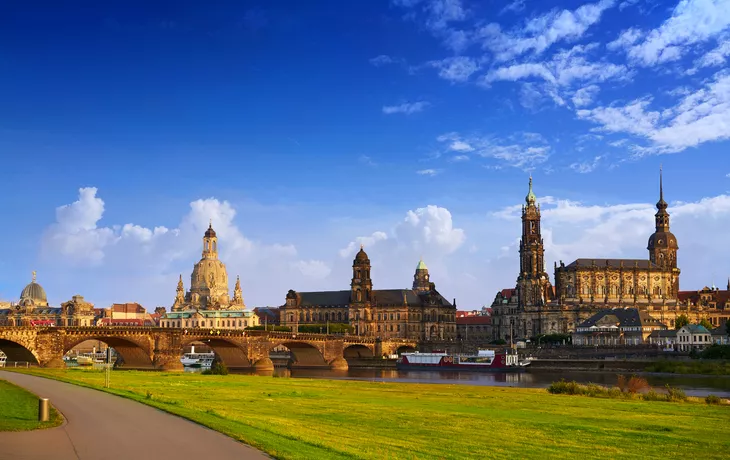 Dresden skyline and Elbe river in Saxony Germany