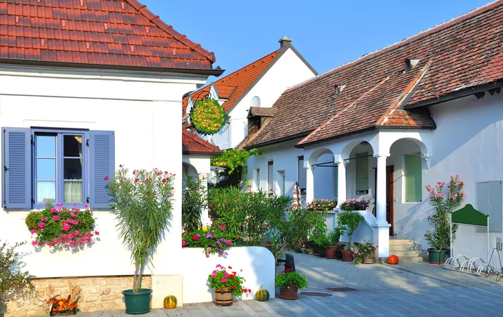 Gasse im Weinort Mörbisch am Neusiedler See im Burgenland, Österreich