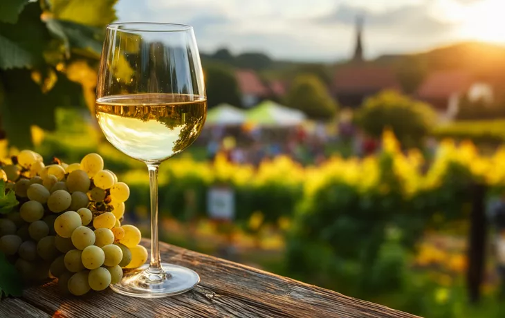 Weinfest im Herbst mit Riesling im Weinglas